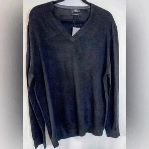 NWT! CALVIN KLEIN Sweater 100% Extra Fine MERINO WOOL BLACK V Neck (XXL)